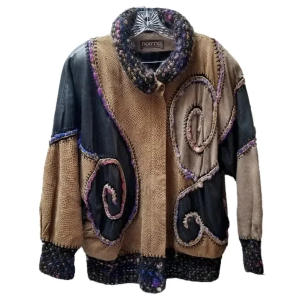 Norma Canada Custom Made Jacket 100% Leather Colourful Yarn Swirls